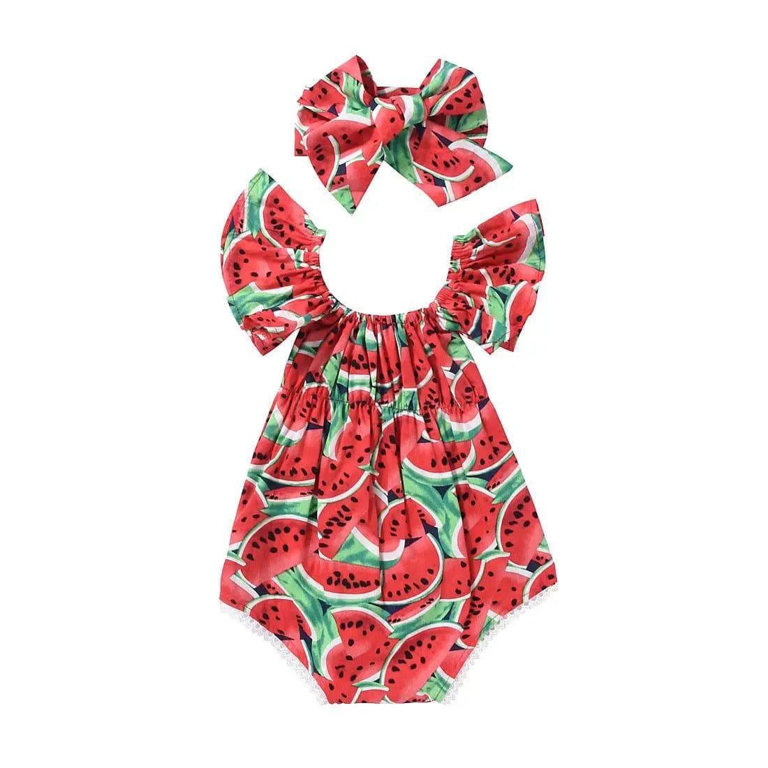 LOVEMI - Watermelon Romper Set Red Watermelon Printed Lace Baby