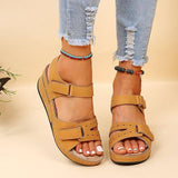 Wedge Sandals Summer Velcro Platform Shoes Women-Brown-3