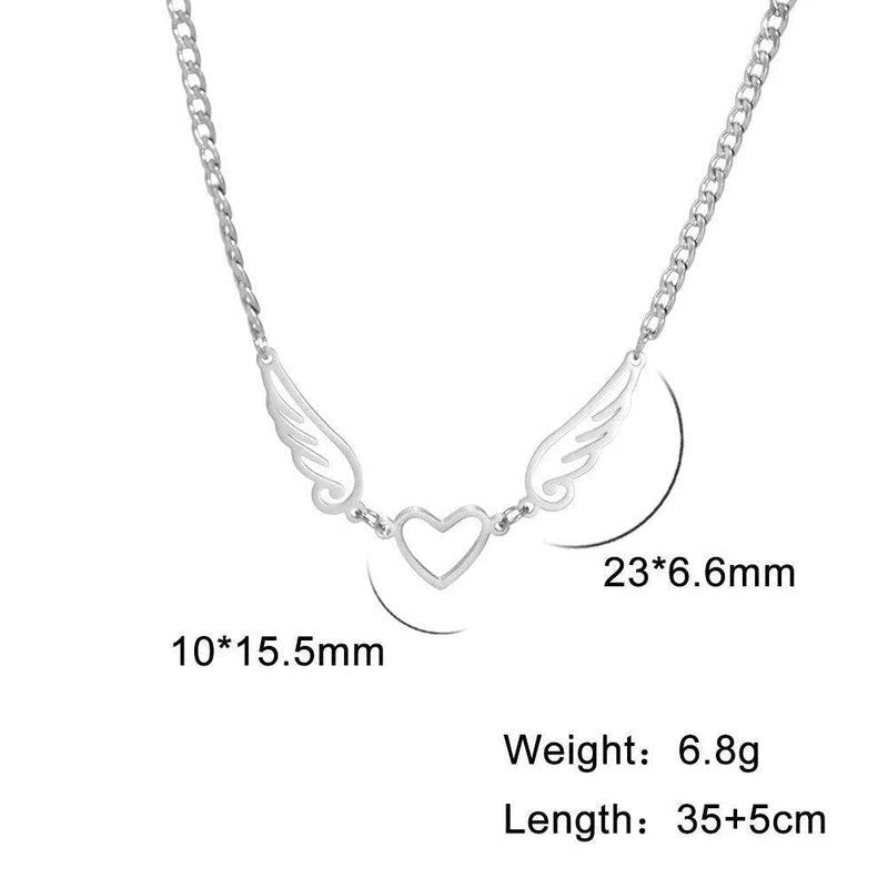 Hollow Heart Angel Wing Necklace-Steel-3