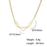 Hollow Heart Angel Wing Necklace-Gold-4