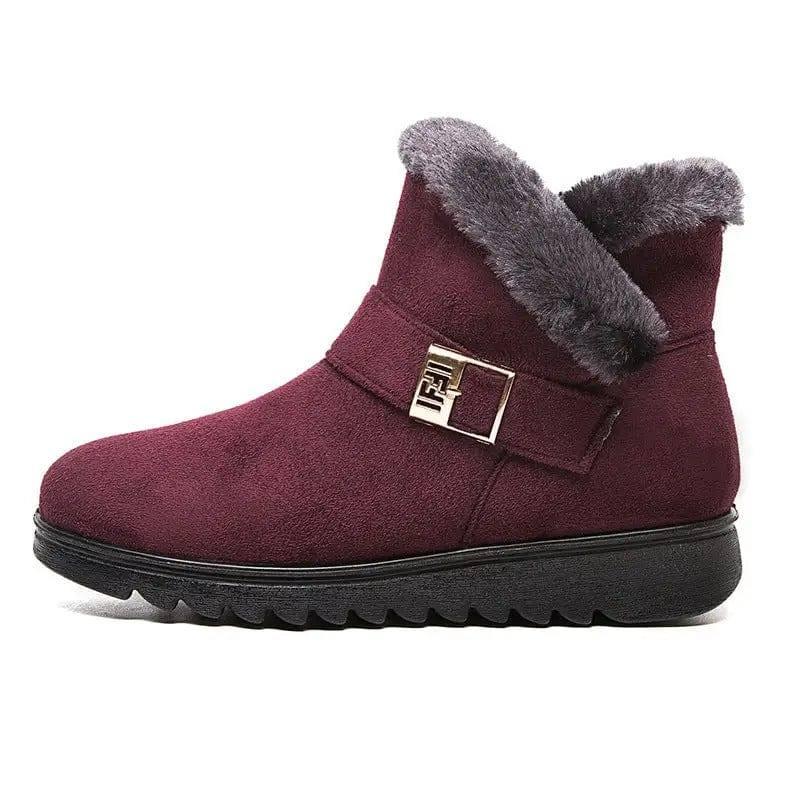 Winter Boots Women Warm Plush Snow Boots Zipper Comfort-Wine red-15