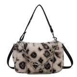 Winter Plush Bags Chain Shoulder Bag Women Flowers Print-1