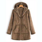 Winter Pocket Warm Plush Hooded Coat-Brown-1