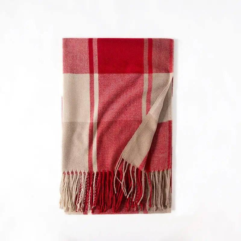 Winter Scarf Women Shawl Thickening Warm Fringe-Red-12