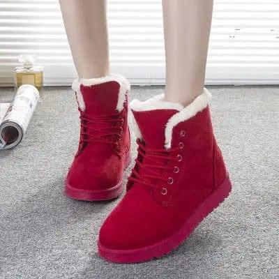 Winter Snow Boots Lace Up Platform Shoes Women Plush Suede-Big red-8