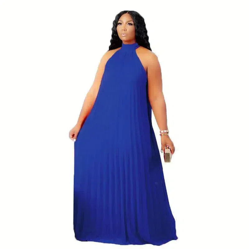 Wmstar Plus Size Women Long Dress leeveless Bandage Halter-Blue-12