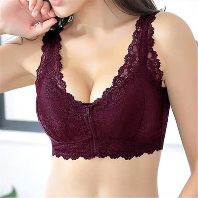 Women Bra Front Closure Solid Upgrade Lace Cute Comfort-2