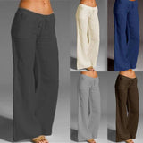 Women Cotton Linen Pants Vintage Wide Leg Pants Palazzo 06 / S-2