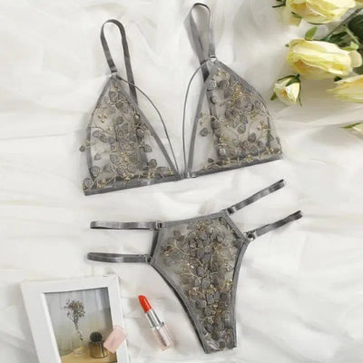 Women Lace Bra Sets Seamless Underwear Backless Vest Sexy-GRAY-10