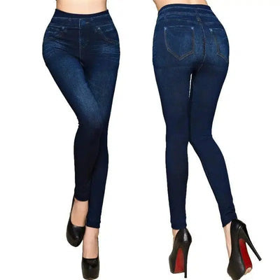 Women Leggings Plus size Faux Denim Jeans Leggings-Blue-1