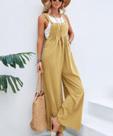 Women Long Bib Pants Overalls Casual Loose Rompers Jumpsuits-Light yellow-3