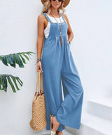 Women Long Bib Pants Overalls Casual Loose Rompers Jumpsuits With Pockets-Light blue-5