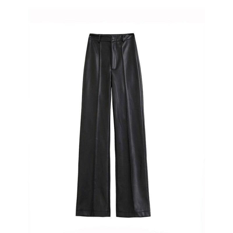 Women's Black Straight Waist Wide Leg Trawl Wild Cat Casual-3