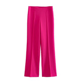 Women's Clothing With Belt Casual Suit Jacket Pants-Rose Red Trousers-5