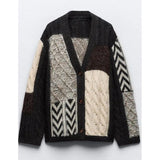 Women's Fashion Casual V-neck Color Matching Knitted Sweater-2