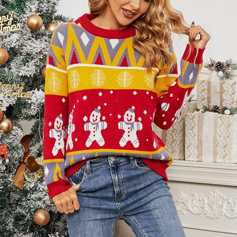 Women's Fashion Christmas Day Clash Sweater-Red-2