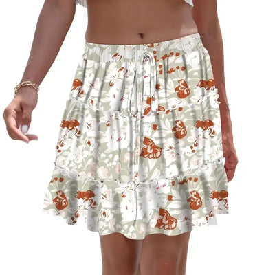 Women's Fashion Stitching Floral Skirt-Cyan With Red Pattern-5