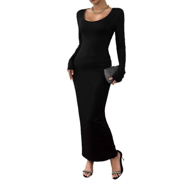 Women's Fashion Temperament Pure Color Slim Fit Dress-5