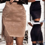 Women's Fringed Skirt Irregular High Waist Hip-Hugging Skirt Fashion Suede Short Dress-1