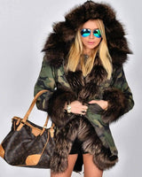 Women's fur collar coat-Camouflage green-3