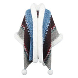 Women's Fur Collar Inverness Striped Ethnic Style-Coffee-9