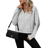 Women's Half Zip Pullover Hooded Sweatshirt Fleece Short-Light Gray-6