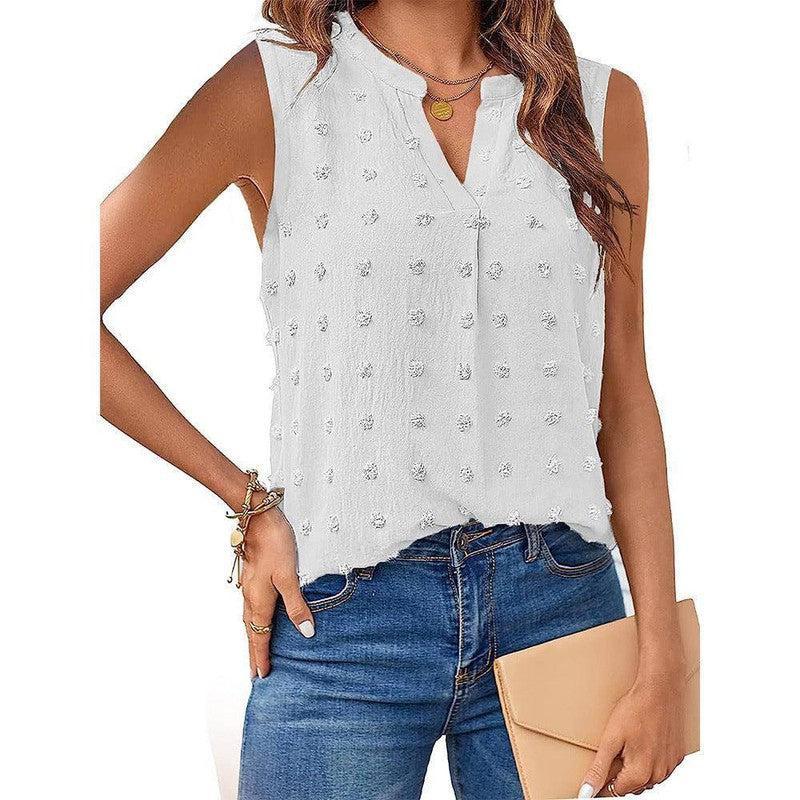 Women's Jacquard Sleeveless V-neck Vest-White-6