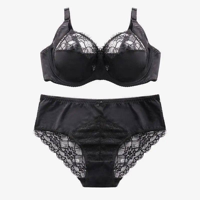 Women's Lace Underwire Push Up Lingerie Panty Set-Black-16