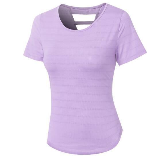 Women's Loose Yoga Clothes With Short Sleeves-Purple-11