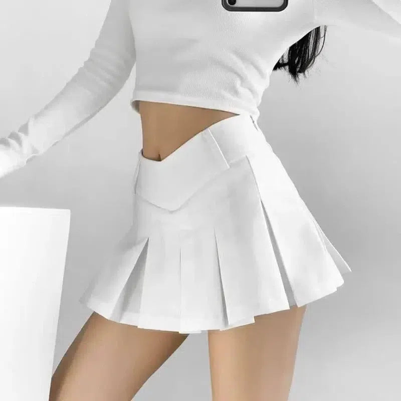 Chic Pleated Mini Skirt | Trendy Women's Fashion-White-3