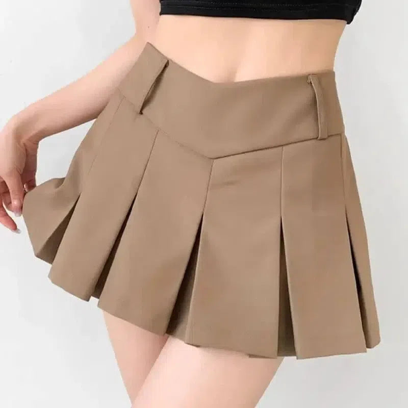 Chic Pleated Mini Skirt | Trendy Women's Fashion-Khaki-7