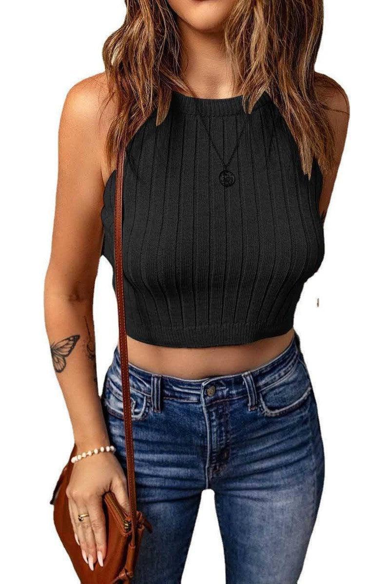 Women's Pure Color Halter Knitted Vest Slim Top-2