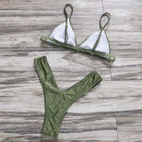 Women's solid color split swimsuit-Green-5