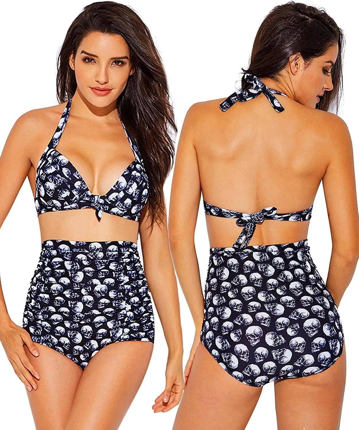 Women's two-piece skull print bikini set-1