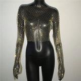 Women Sexy Mesh See Through T Shirt-Gold-9