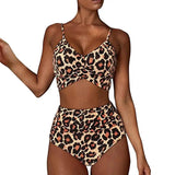 Women Sexy Soild Print Bikini Set Push Up Bathing Swimwear-Leopard-12