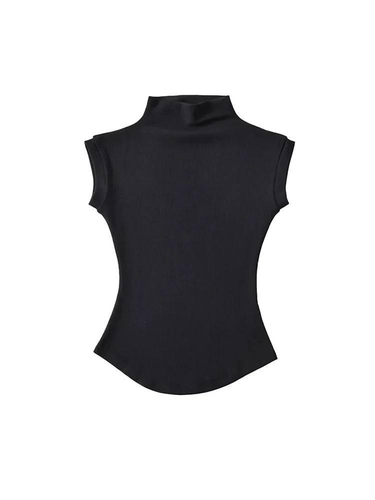 Women Summer Sexy Turtleneck Sleeveless T-Shirts Tops Solid-2