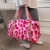 Women Travel Duffel Bag Cow Pattern Handbag Fitness Sports-Pink-3