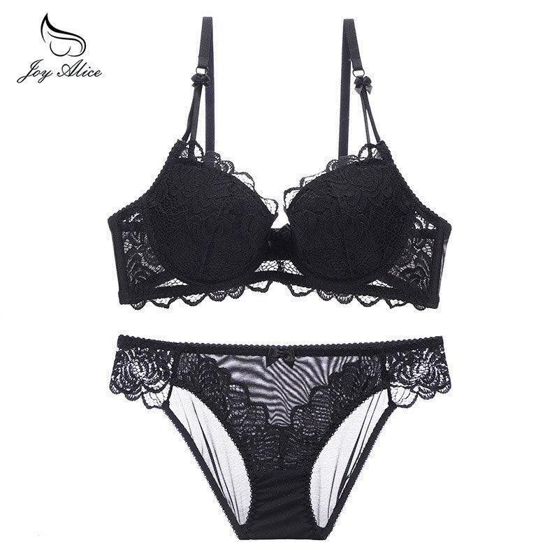 Womens Lace Bra Brief Sets Seamless Push up Bras White Black-3