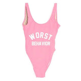 WORST letter printed one-piece swimsuit-Pink-8