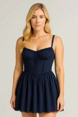 Sexy Lace-Up Pleated Mini Dress