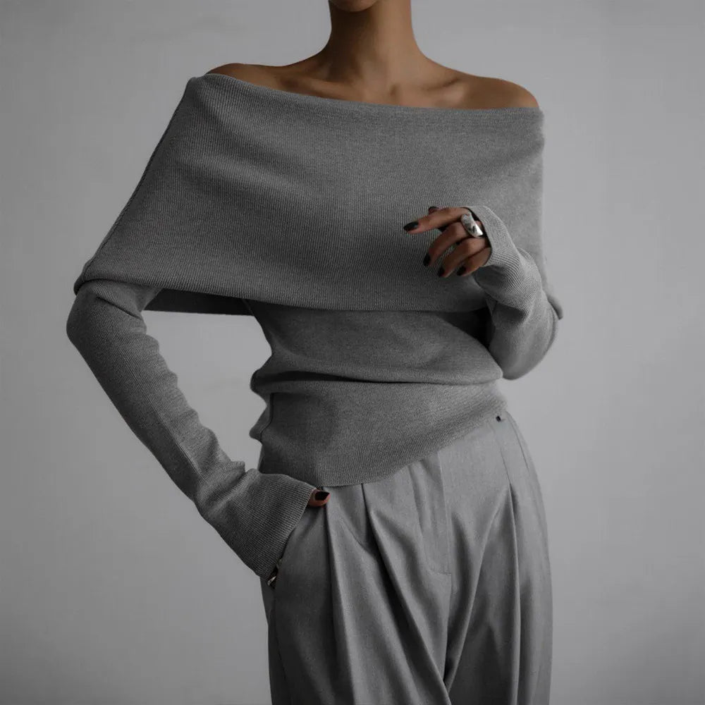 Off Shoulder Knitted Long Sleeve