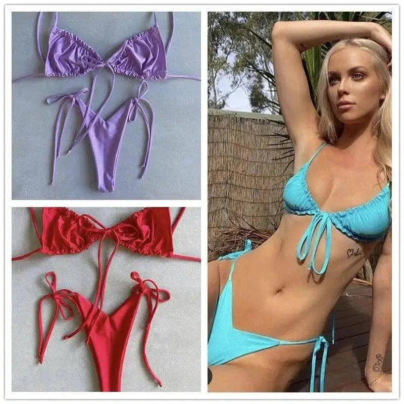 Solid color split bikini swimsuit-1