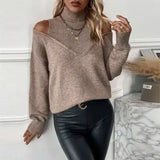 Off-Shoulder Knit Turtleneck